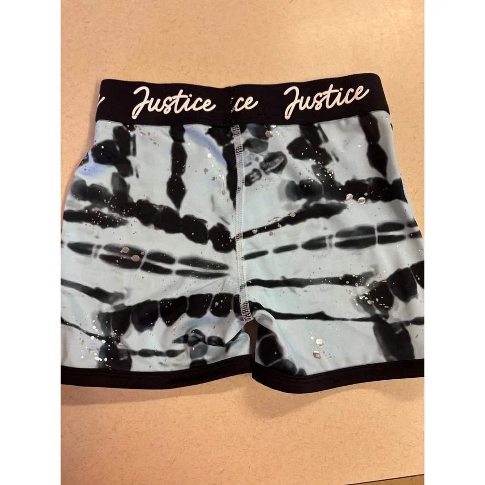 Justice Girls Blue Black Tie Dye Silver Splatter Active Shorts Kids Size S 7/8